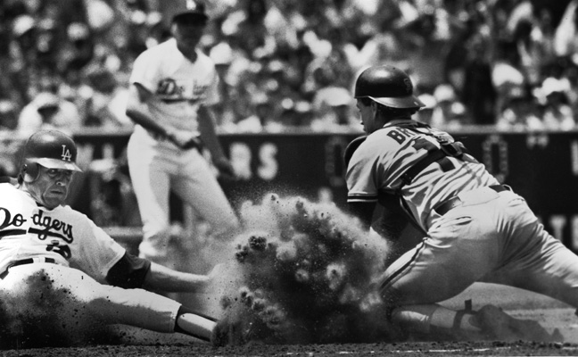 1983 - Dodger Rick Monday slides in home in a game with the S.F. Giants